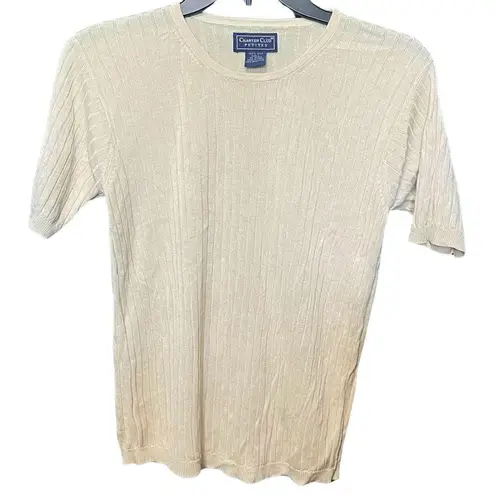 Charter Club , Cream Large Petite Top 100% Silk, Ribbed Fitted 3/4 Sleeve