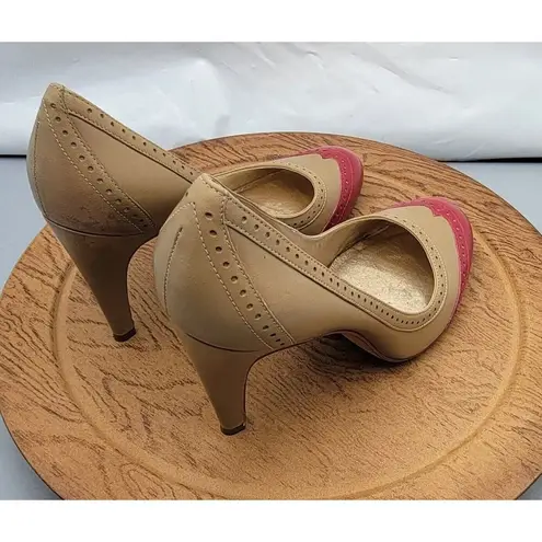 Pour La Victoire Tan / Red Leather Mary Janes Pumps Heels Women's Size 9.5