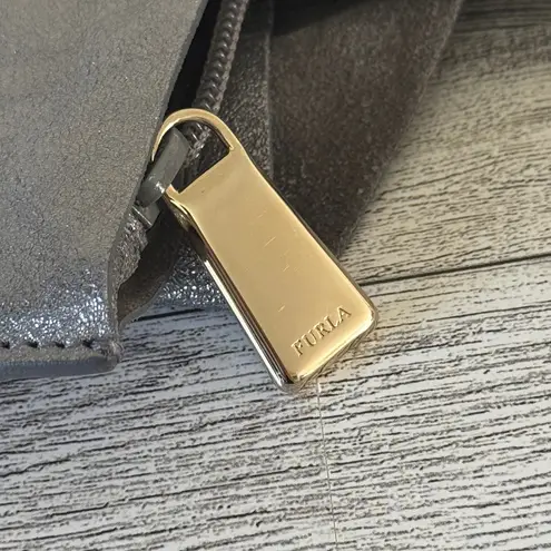 Furla Metallic Silver Leather Tote Bag EUC