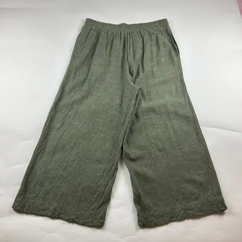 Ella Moss Dark Green Linen Blend Pull On Wide Leg Cropped Pant L