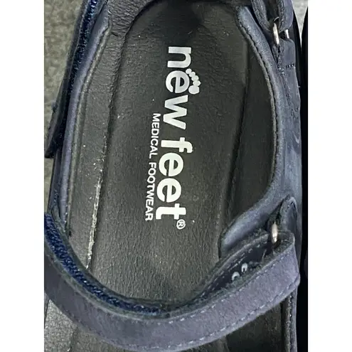New Feet Medical Comfort Sandals Navy Leather Orthopedic Shoes Grannycore 40 Blue Size 9.5