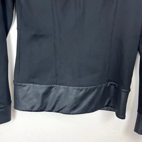 Alo Yoga  Black Moto Jacket Full Zip Size S Satin Trim Stretch Pockets Athleisure