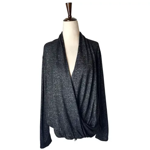 Slate + Willow Sweater Women Large Black Knit Draped Crossover Top Preppy