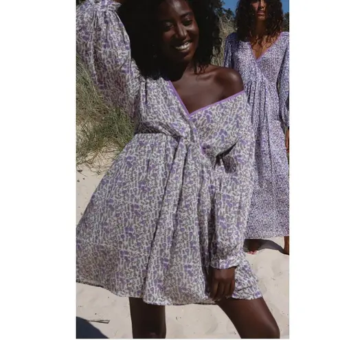 Daughters of India Binita Mini Dress Violet Floral Boho Cotton XS NWT Purple