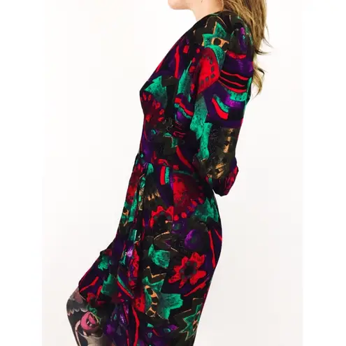 Vintage Patterned Dress with Draped Skirt | Size M Purple Size M