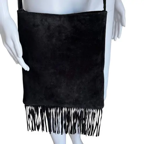Black Suede Fringe Crossbody Bag Purse