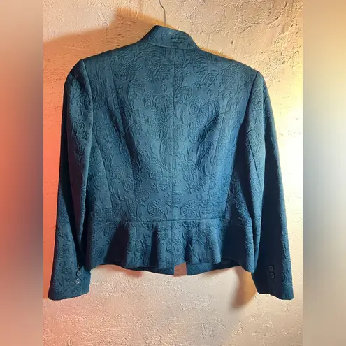 Petite Sophisticate Turquoise Teal Brocade Textured Paisley Blazer 6P classic