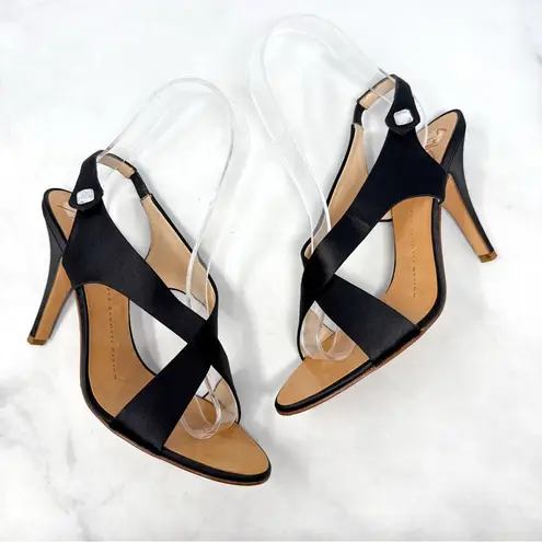 Giuseppe Zanotti NEW Silk Satin Rhinestone Sandal Heels Designer Glam Black 6