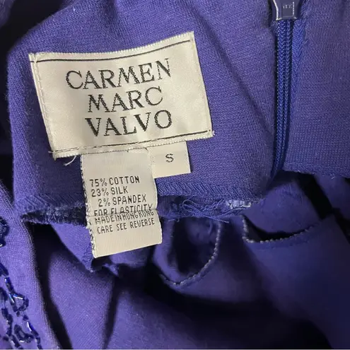 Carmen Marc Valvo Purple Beaded Dress Evening Gown Sleeveless Size Small VINTAGE