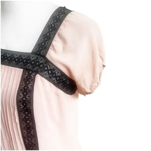 Studio M Y2K Whimsical Fairy Top Size XS Pink Lace Black Trim Square Neckline