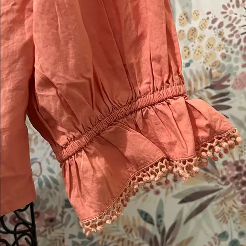 Free People  NWT Louella Embroidered Lace Top Savannah Red Large Lace V-Neck Boho