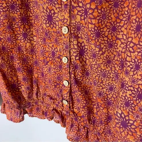 Gramicci Floral Embroidered Peasant Blouse Size Small Orange