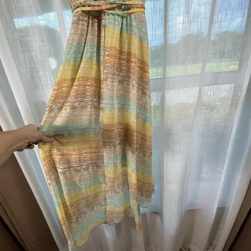 Romantic Midi Dress Sz 12 Tasseled Belt High Low Fairy Whimsy Ruffle Hem Pastel