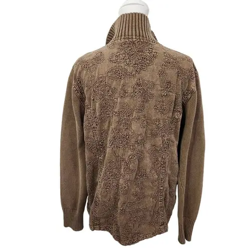 Denim & Co. Brown Bomber Sweater Jacket Size Medium Brown Zip