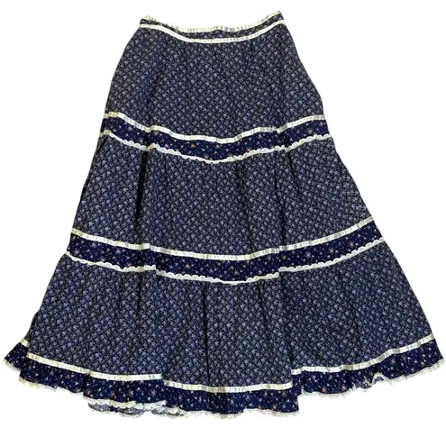 Gunne Sax Vintage 70s Tiered Floral Midi Maxi Prairie Skirt XS Bohemian Cottage