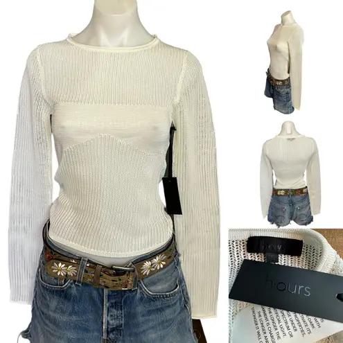 H:ours White Mesh Top Sweater SMALL Revolve Glow in The Dark Sheer Rave $198 NEW