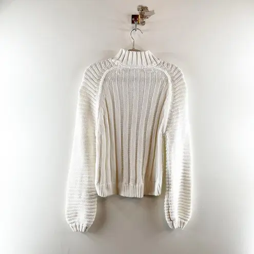 Free People  Sweetheart 100% Cotton Long Sleeve Mock Neck Knit Sweater White XS