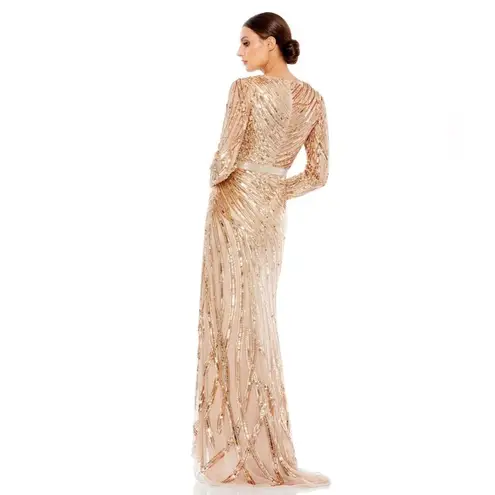 Mac Duggal LONG SLEEVE SEQUIN STREAKED GOWN in copper embellished size 6
