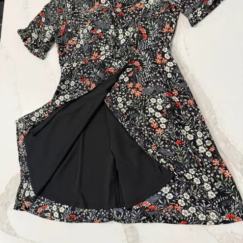 Rokoko Floral Short Sleeve Wrap Dress Womens Large Blue VNeck Zipper Back Summer