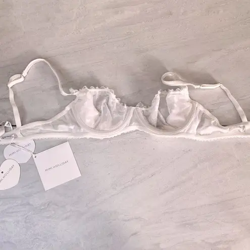 Mimi Holliday M Padded Bra Honeysuckle 1/4 Cup Plunge Silk Bridal Lace Bow Heart White Size M