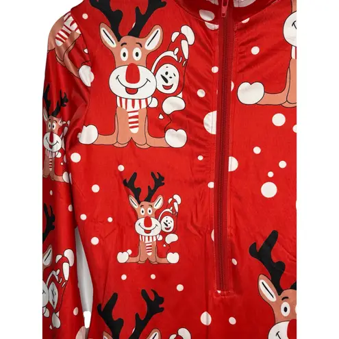 ChicMe Christmas Reindeer Snowman Print Zipper Long Sleeve Bodysuit Women Large Red Size undefined