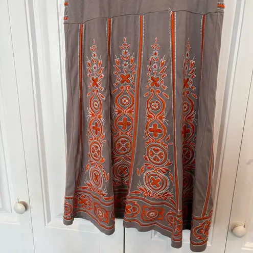 INC International Concepts Tan And Orange Embroidered/Beaded Dress Size Medium