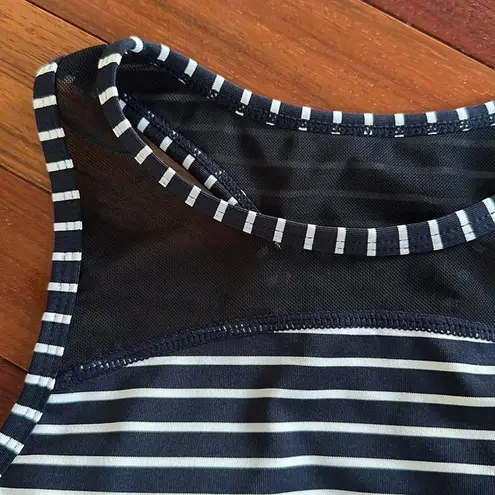 NEW Mono B Blue Stripe Sports Bra Top Mesh Patriotic Athletic Summer July 4 USA