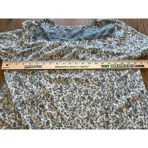 Soft Surroundings Top Women Size Medium Pullover Tunic Henley Floral Roll Tab