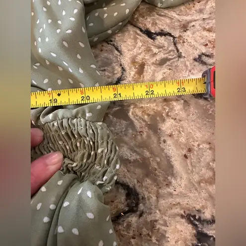 Bloomchic Wrap Shirred Waist Dress Sage Green Polka Dot Lantern Sleeve Size 12