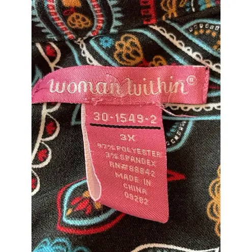 Woman Within Black Bold Floral Paisley Long Sleeve Thick Button Up Top 3x