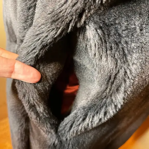 VTG 50s/60s Womens Coat Sz L Fur Black Brown Midi Large Collar Mad Men Retro