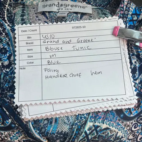 Womens Tunic Medium Fairy Blouse Boho Bohemian Flowy Paisley Handkerchief Hem Blue