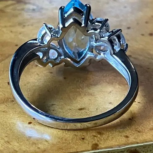 Genuine Sky Blue Topaz Rainbow Moonstone Sterling Silver Ring Size 8.75