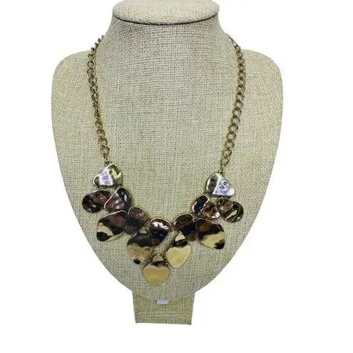 Hammered Like Flat Stones Gold Tone 16" Adjustable Necklace Statement Piece