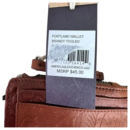 American Leather Co. Portland Etched Tooled Floral Leather Card Wallet NEW Brown