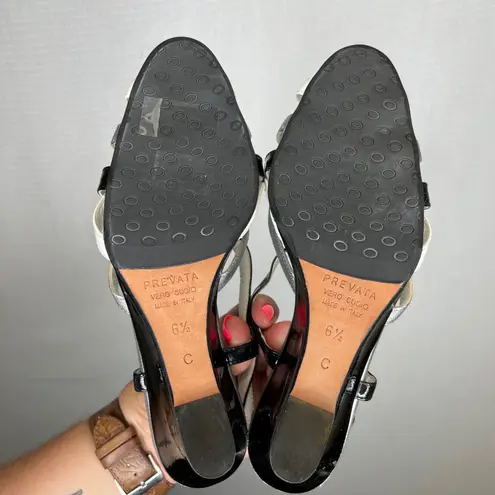 Prevata Italy Women's 6.5 C Black Silver White Strappy Wedge Sandals