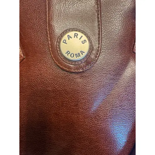 Paris Roma Brown Leather Tote Bag Handbag Purse Square Classic Elegant