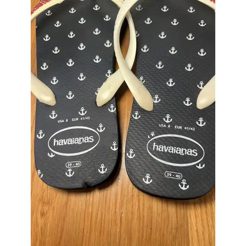 Havaianas Flip Flop Sandals Shoes Mens Size 8 Navy White Anchor Print Beach