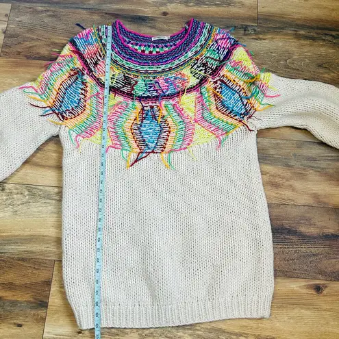 Mes Demoiselles Oversized Sweater Dress Alpaca Wool Jumper Colorful Fringe Art Pink Size L