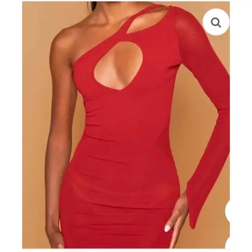 Voight by Valentina Red Widow Knit Dress Size XL One Sleeve Bodycon Emo Grunge