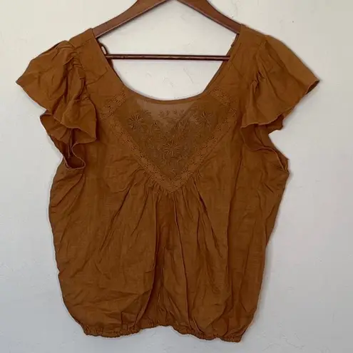 love on a hanger Lace Floral Embroidered Sheer Blouse Brown Size Small