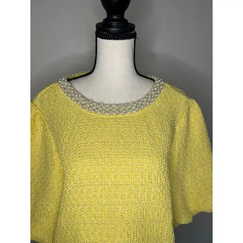 PEARL TRIM TWEED TOP W/BUBBLE SLEEVE Size L