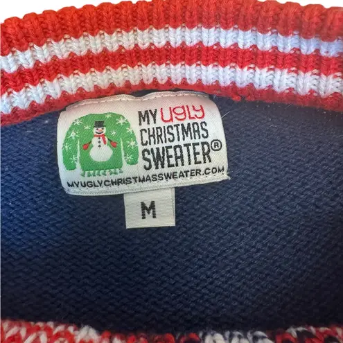 Ugly Christmas Sweater Snowman USA Patriotic Flag Knit Pullover Medium in GUC Blue