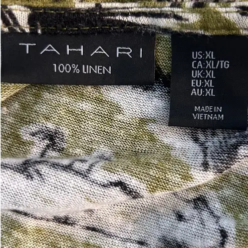 Tahari  Womens Blouse Size XL Linen Vacation Travel‎ Hawaiian Palm Tropical Beach