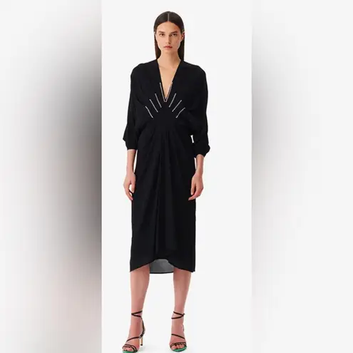 IRO Paris $580 Eleonora Black Midi Dress Silver Embellished Studs Rock FLAW