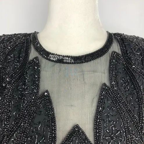 VTG Rina Z Beaded 100% Silk Formal Party Blouse M Black Size M