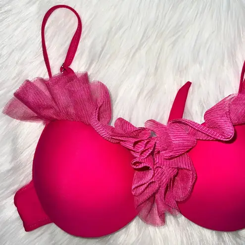 Brazilian Bikini Ruffle Embellished Bikini Top Large NWT Pink