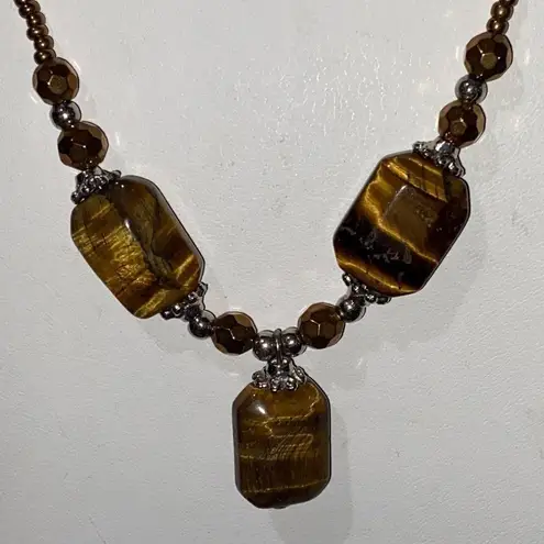 Bohemian Jewelry Tiger eye Beads Pendent Necklace Handcrafted Beads Brown