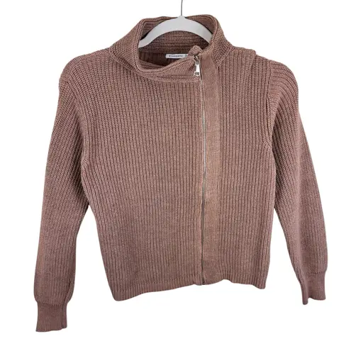 Staccato Brown Cotton Blend Chunky Knit Off Center Full Zip Cardigan Sweater L