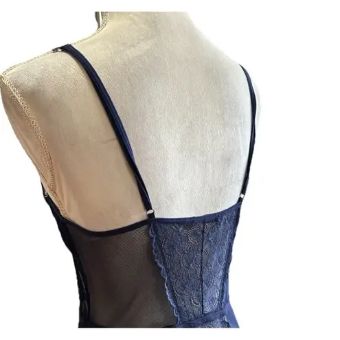 Avidlove Women lace Mesh Lingerie Sexy Bodysuit Teddy Deep V Neck Garter Sz L Blue Size L